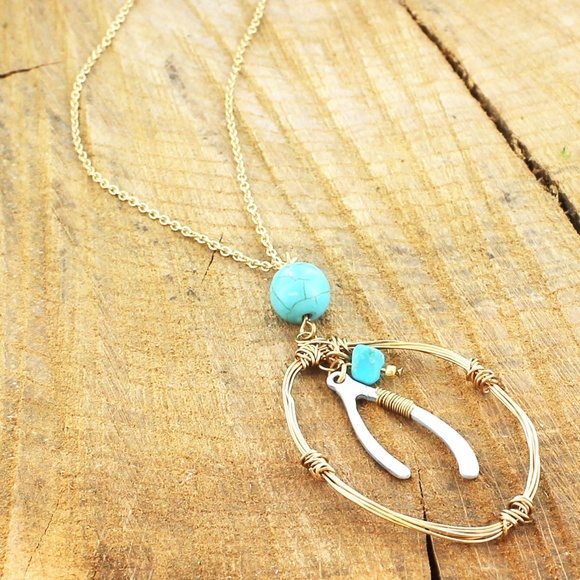 CRAVE Jewelry - Two Tone wire wrapped wishbone necklace